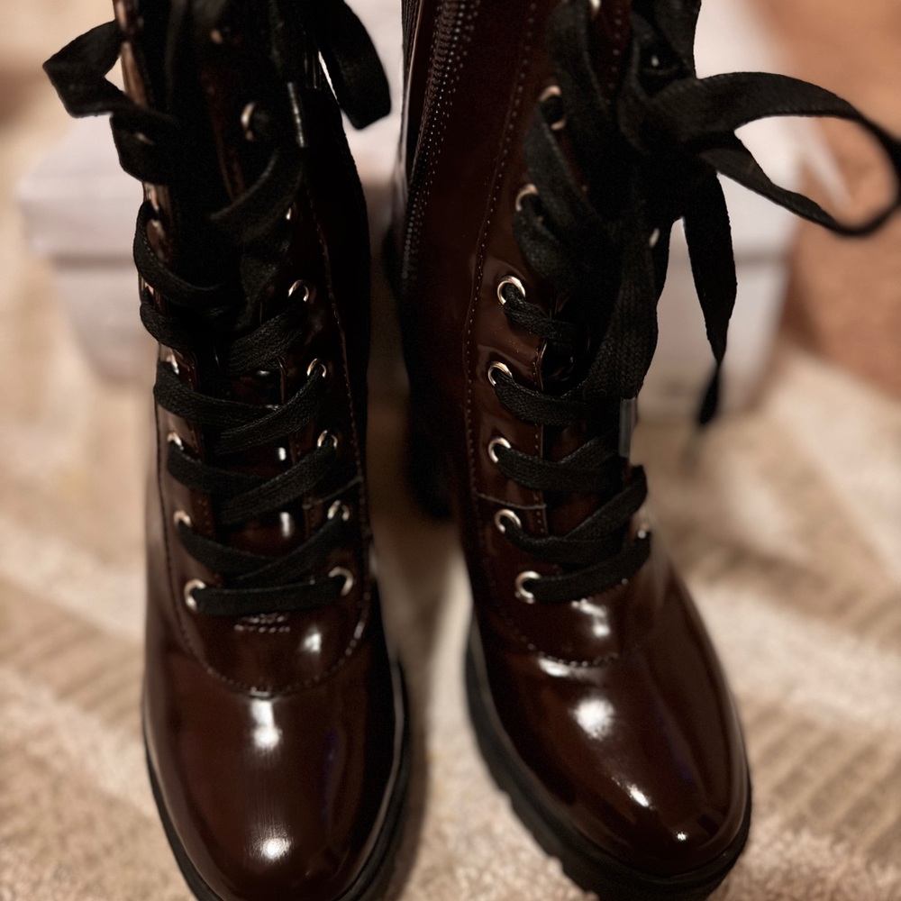 Steve Madden Glossy Burgundy Lace-Up Boots